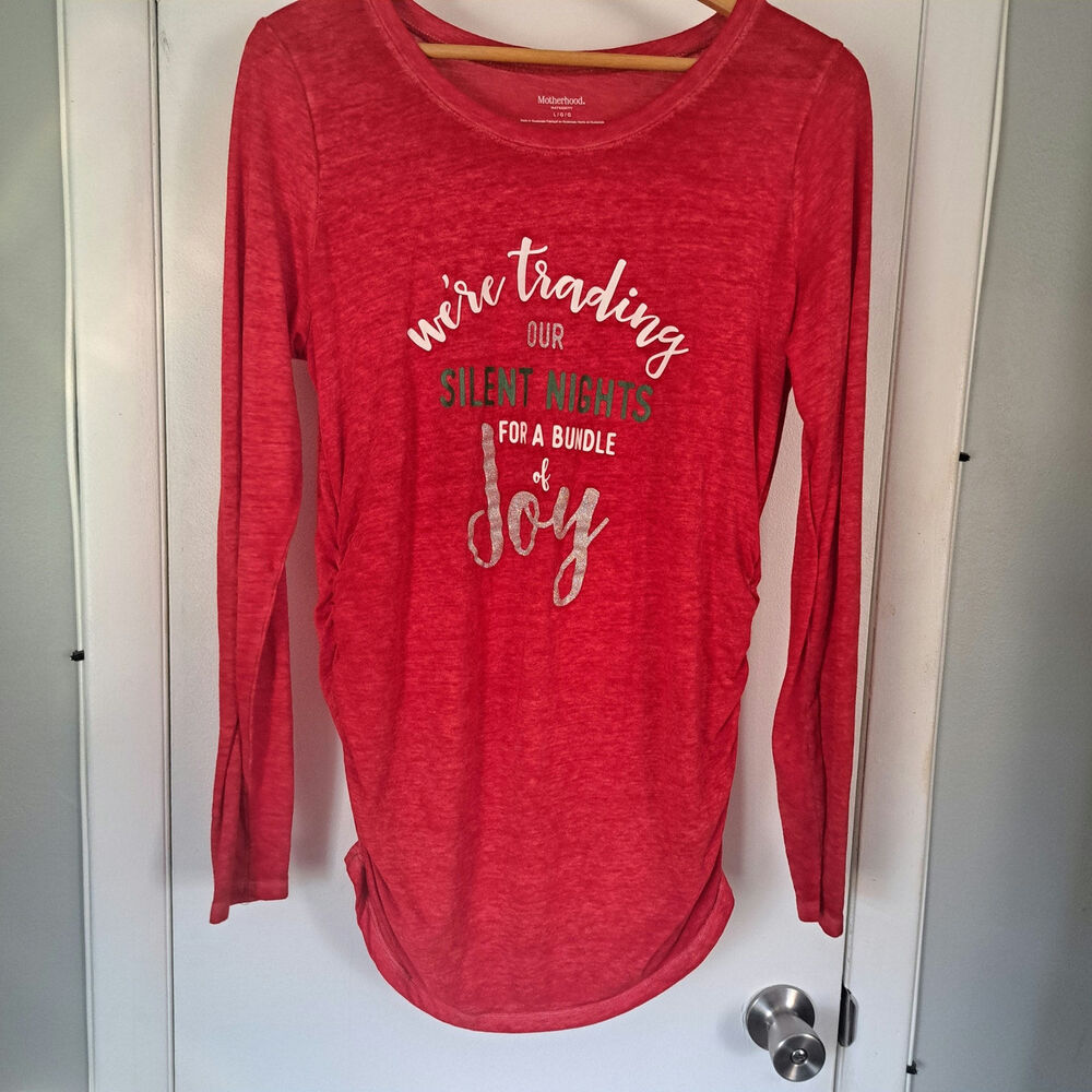 Motherhood Maternity Red Long Sleeve Runched Fitted Christmas Shirt Size Large